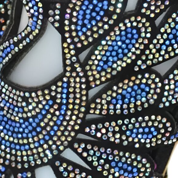 Black Velvet Blue Sequin Jewel Crystal Stiletto Christmas Holiday Party Heels 6 - Picture 5 of 10